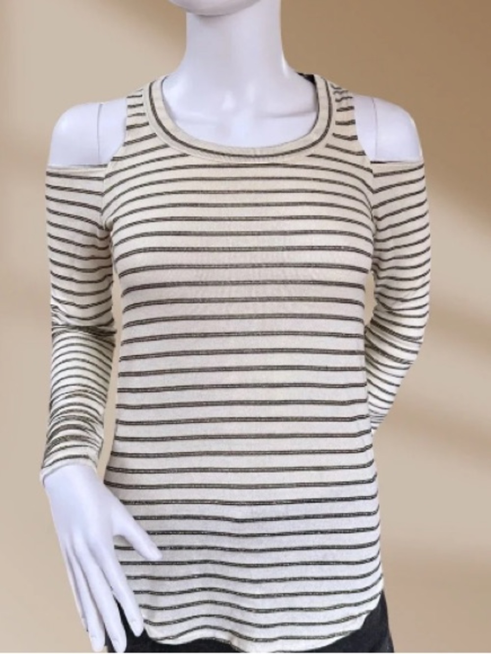 Cold-Shoulder Striped Women's Sweater - Cream & Black